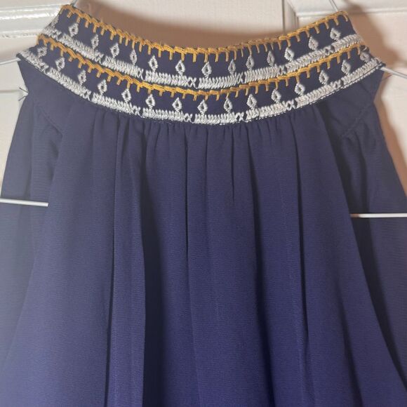 Anthropologie THML Chana Embroidered Dress, XSP, Navy Shift Tunic Lined V-Neck - Picture 5 of 8